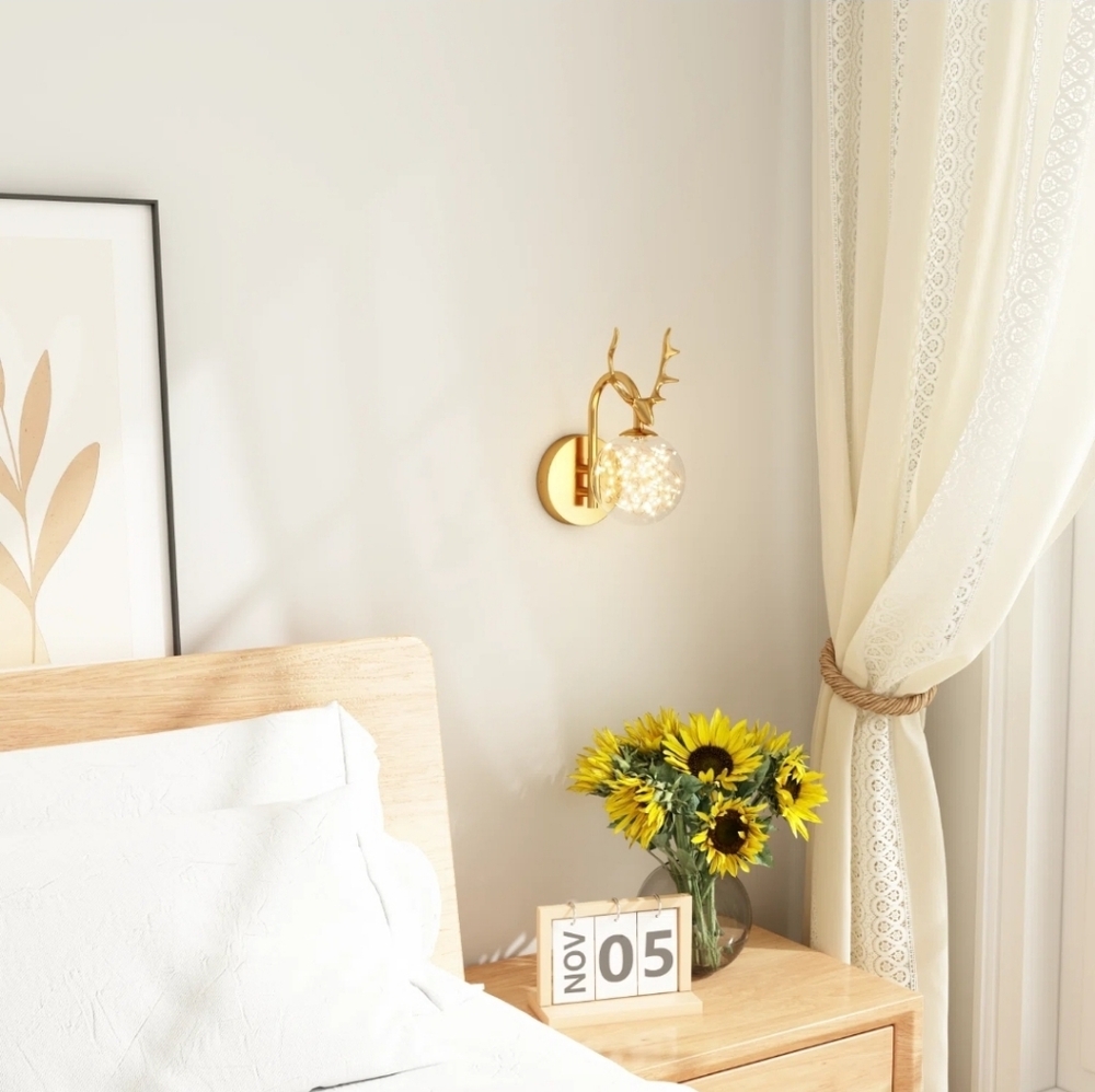 House of Hampton Gold Deer Antler Wall Sconce Light Fixture - Picture 2 of 9